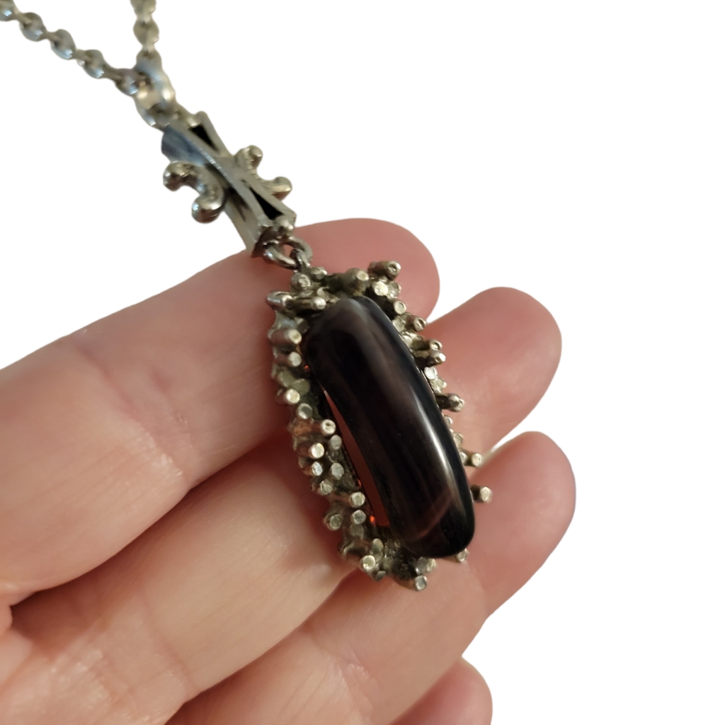 Silvertone Brutalist Style Pendant Necklace